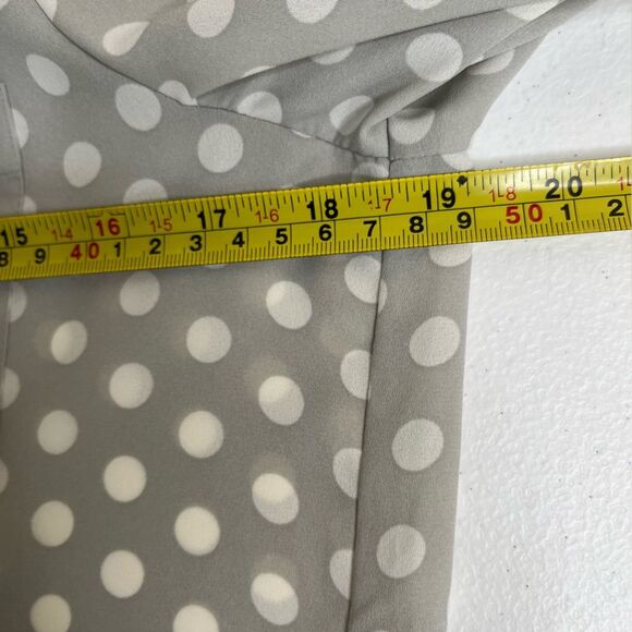 Loft Ann Taylor Gray Polka Dot Button Front Blouse Peter Pan Collar Women Small - Picture 8 of 10